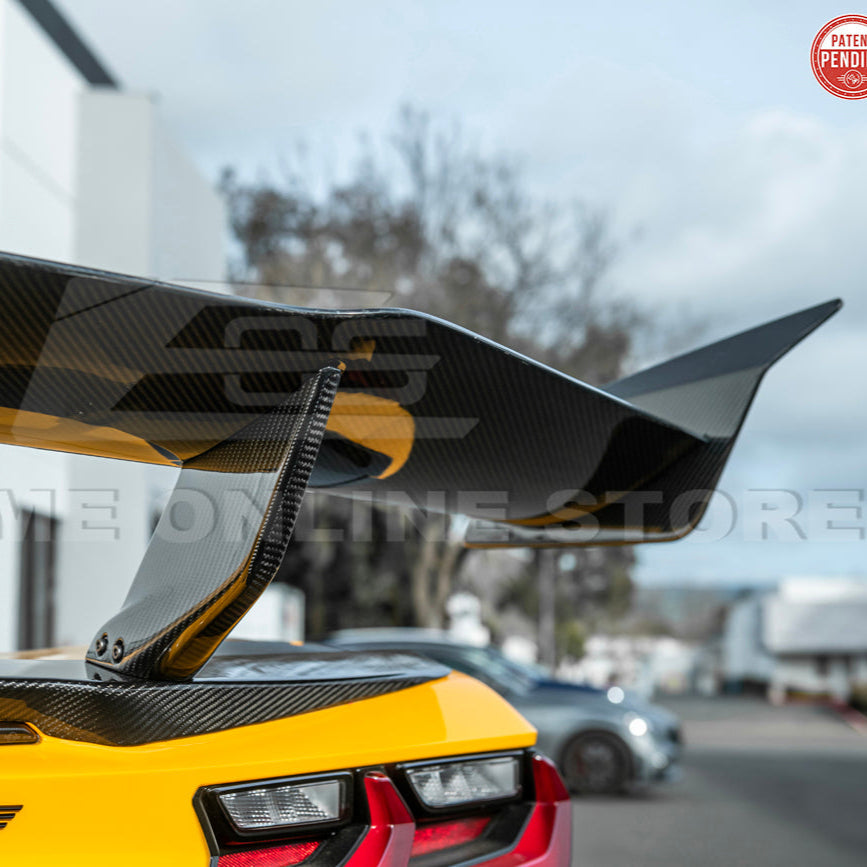 Corvette C8 ZR1 Style DRY CARBON FIBER Rear High Wing Spoiler Bracket