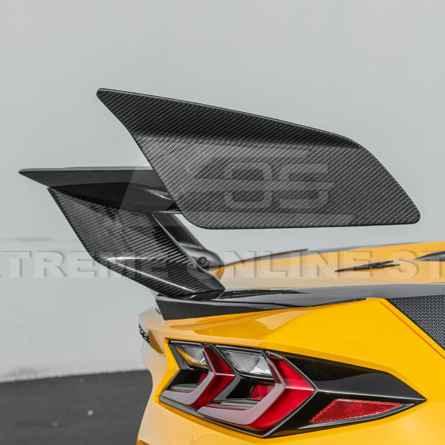 Corvette C8 ZR1 Style DRY CARBON FIBER Rear High Wing Spoiler Bracket