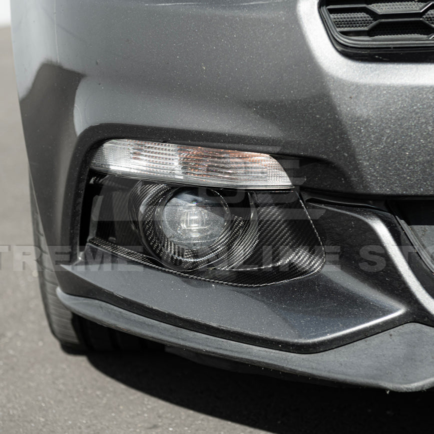 2015-17 Ford Mustang DRY CABON FIBER Front Bumper Fog Light Bezel Cover Pair