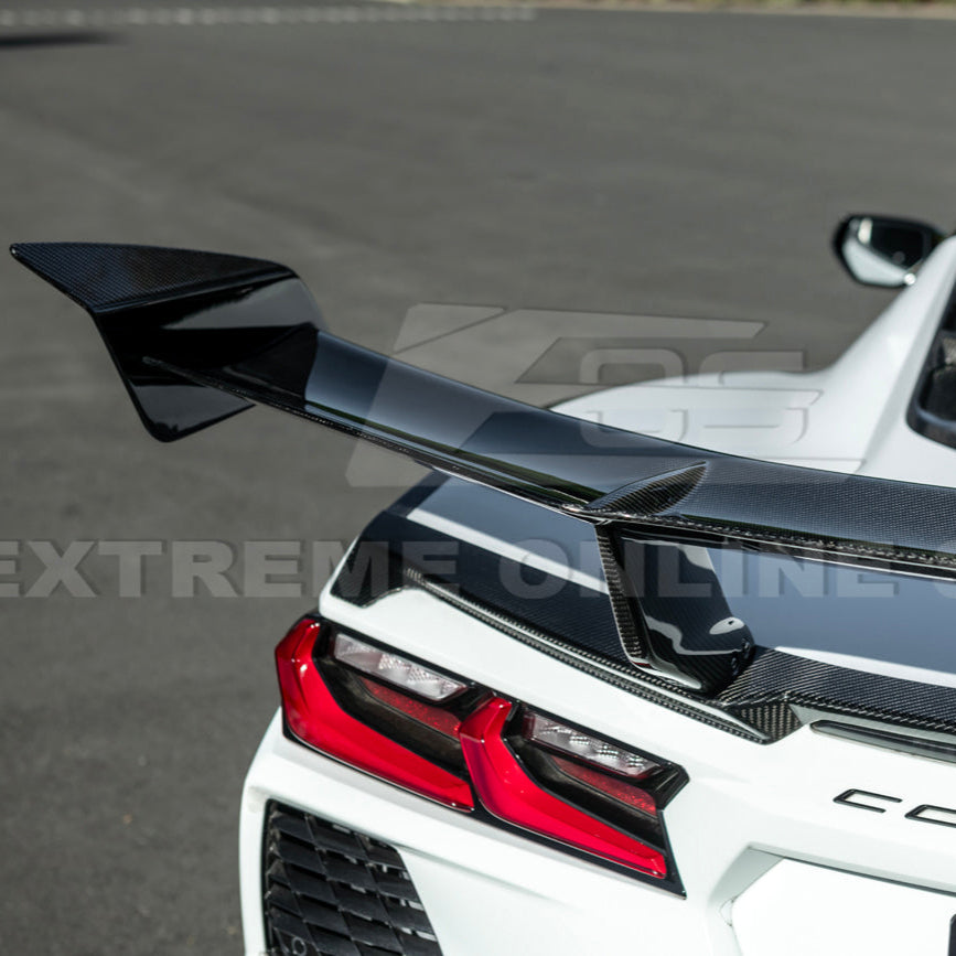 Corvette C8 ZR1 Style DRY CARBON FIBER Rear High Wing Spoiler Bracket