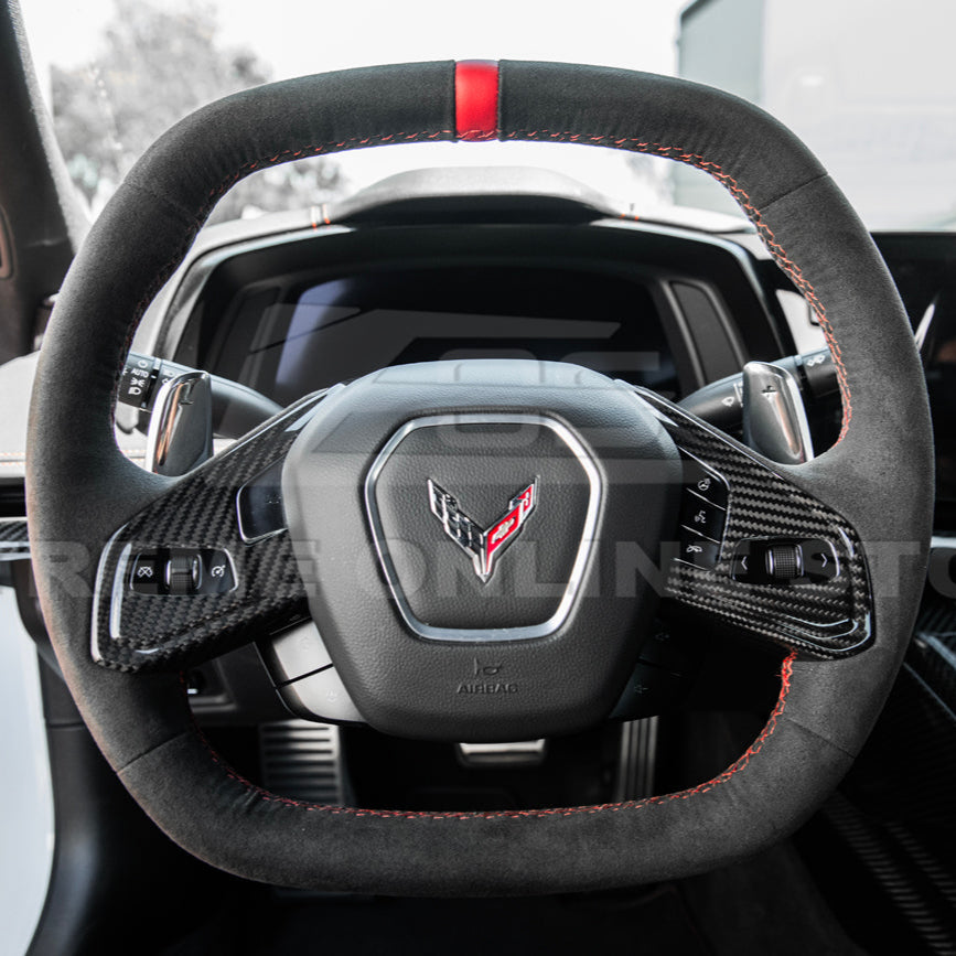 Corvette C8 DRY CARBON FIBER Steering Wheel Trim Cover