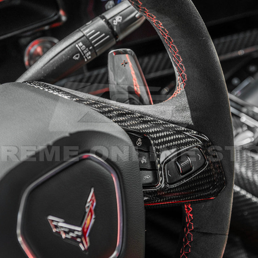 Corvette C8 DRY CARBON FIBER Steering Wheel Trim Cover