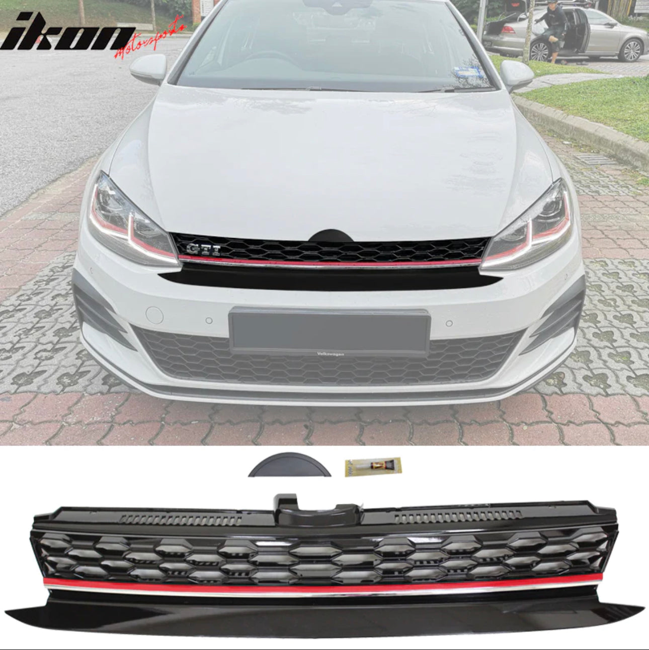 2017-2019 Volkswagen Golf MK7 7.5 Mesh Hood Upper Grille w/ Red Trim