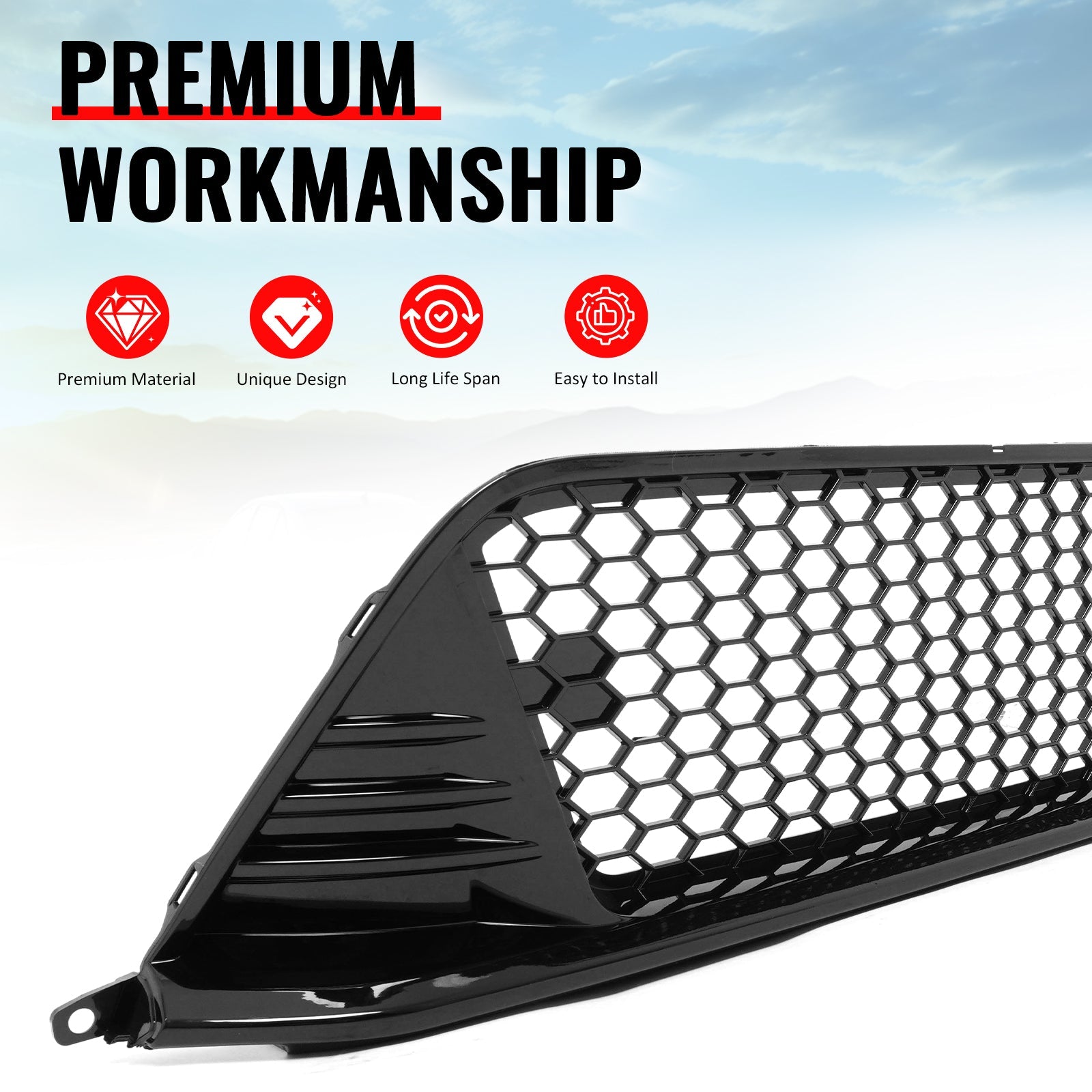 2022-2024 Honda Civic Gloss Black Type R Grille LED Foglight Bezel ABS
