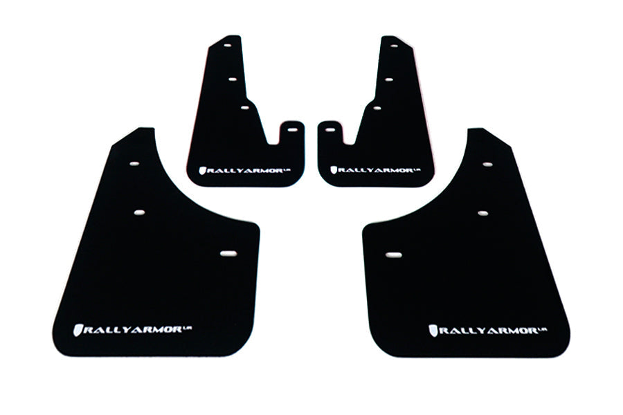 Rally Armor UR Mudflaps Black Urethane White Logo - 2004-2009 Mazda 3 (inc. 2007-2009 Mazdaspeed3)
