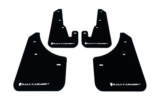 Rally Armor UR Mudflaps Black Urethane White Logo - 2004-2009 Mazda 3 (inc. 2007-2009 Mazdaspeed3)