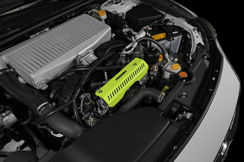 PERRIN Pulley Cover - Neon Yellow (SHORT - For Use w/PERRIN AOS) - 2022-2026 Subaru WRX