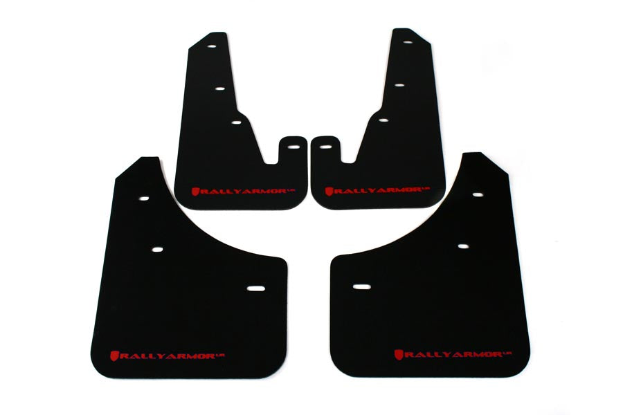 Rally Armor UR Mudflaps Black Urethane Red Logo - 2004-2009 Mazda 3 (inc. 2007-2009 MazdaSpeed3)