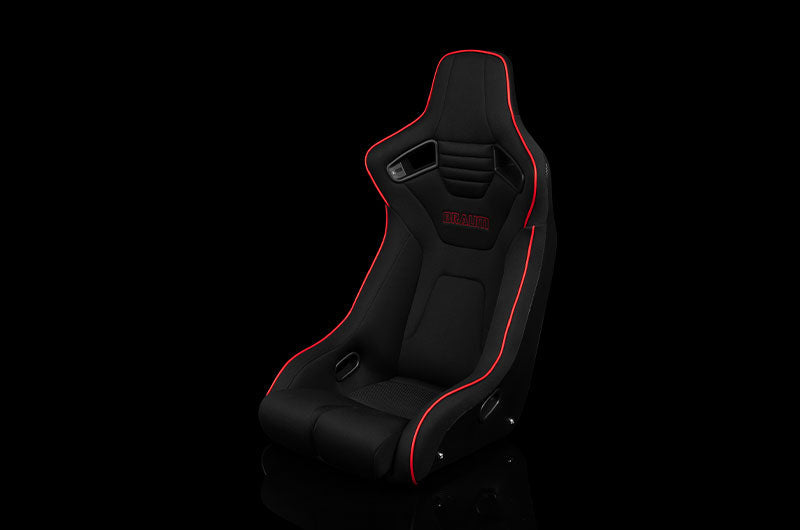 Braum Elite-R Series Fixed Back Bucket Seat - Black Polo Cloth (Red Stitching / Red Piping) Each - Universal