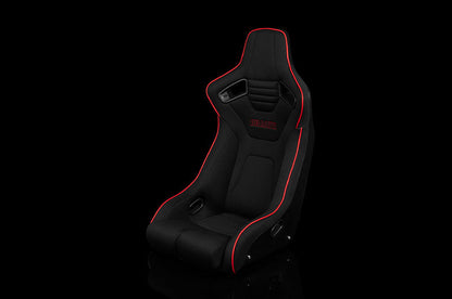 Braum Elite-R Series Fixed Back Bucket Seat - Black Polo Cloth (Red Stitching / Red Piping) Each - Universal