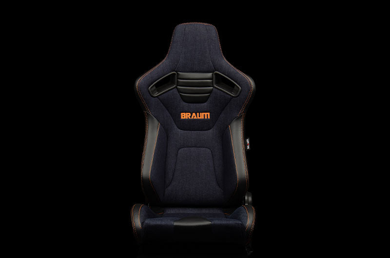 Braum Elite-X Series Sport Seats - Black PU / Navy Denim / Orange Stitching Pair - Universal