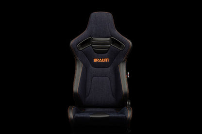 Braum Elite-X Series Sport Seats - Black PU / Navy Denim / Orange Stitching Pair - Universal