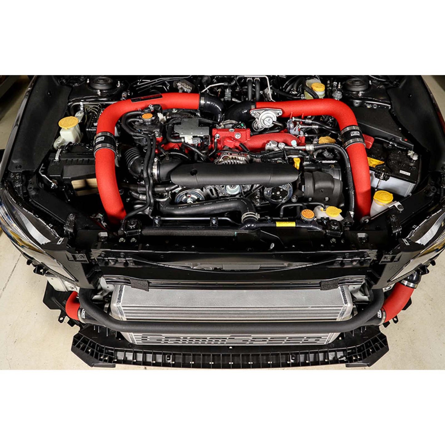 GrimmSpeed Front Mount Intercooler Kit Silver Core w/ Red Piping - 2015-2021 Subaru STI