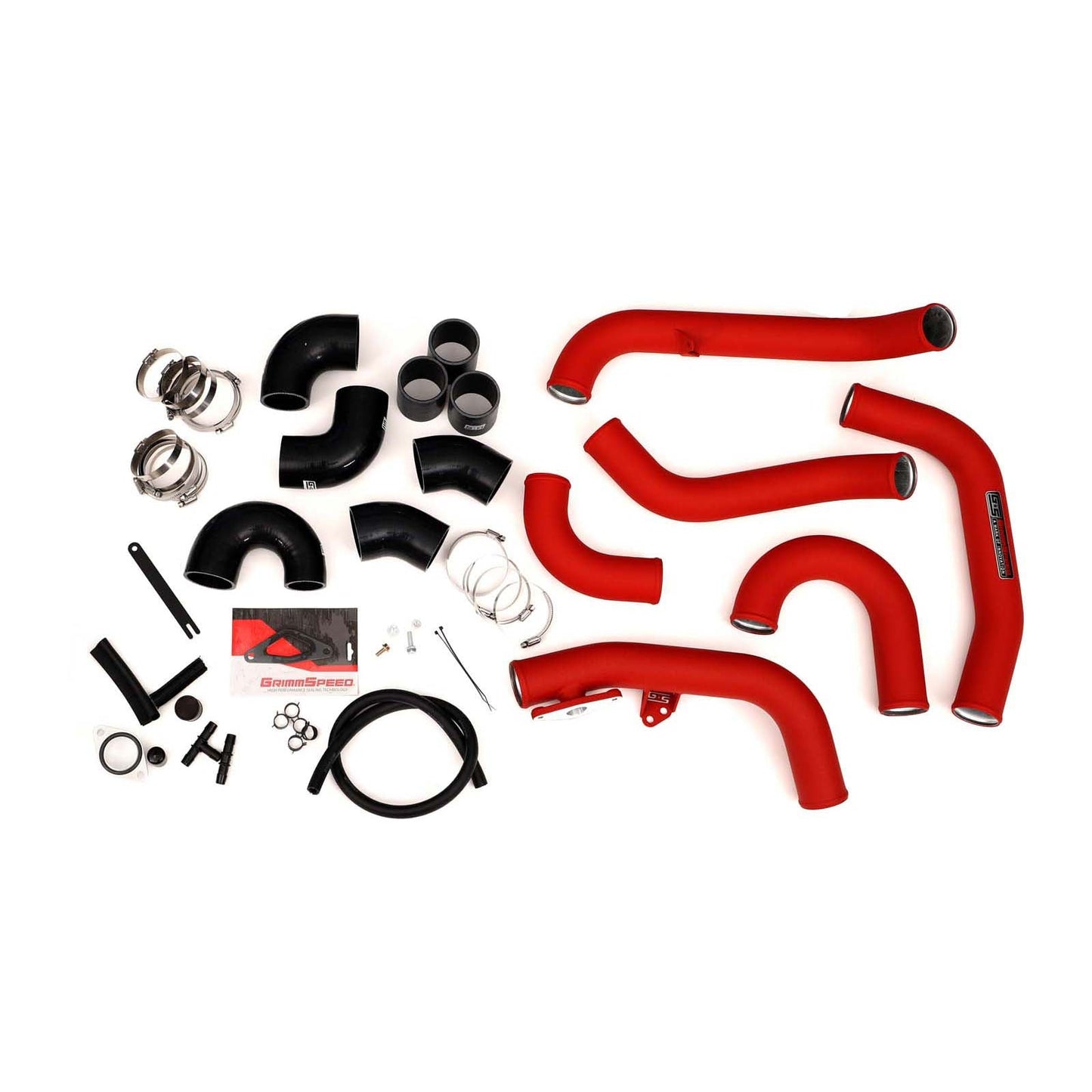 GrimmSpeed Front Mount Intercooler Kit Silver Core w/ Red Piping - 2015-2021 Subaru STI