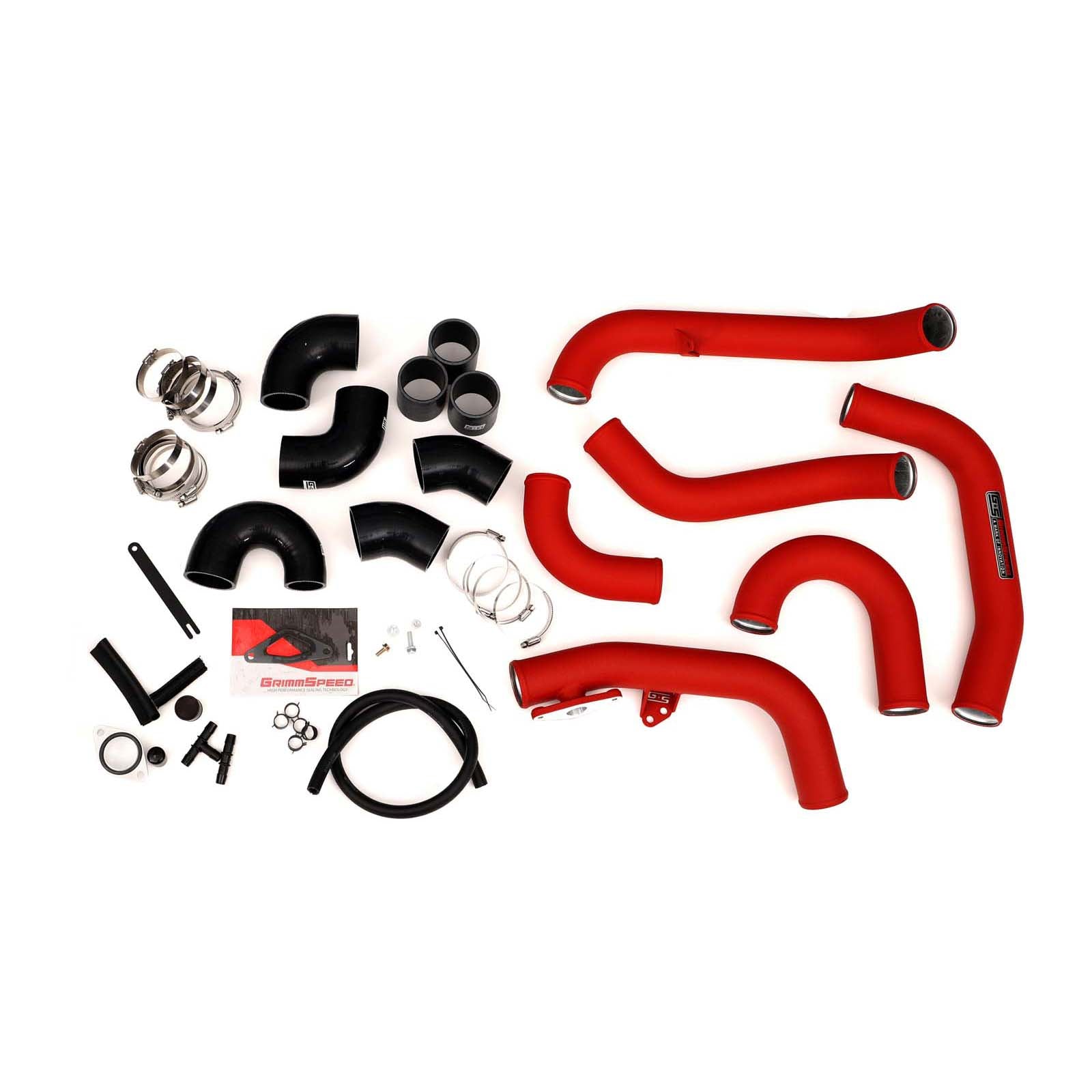 GrimmSpeed Front Mount Intercooler Kit Silver Core w/ Red Piping - 2015-2021 Subaru STI