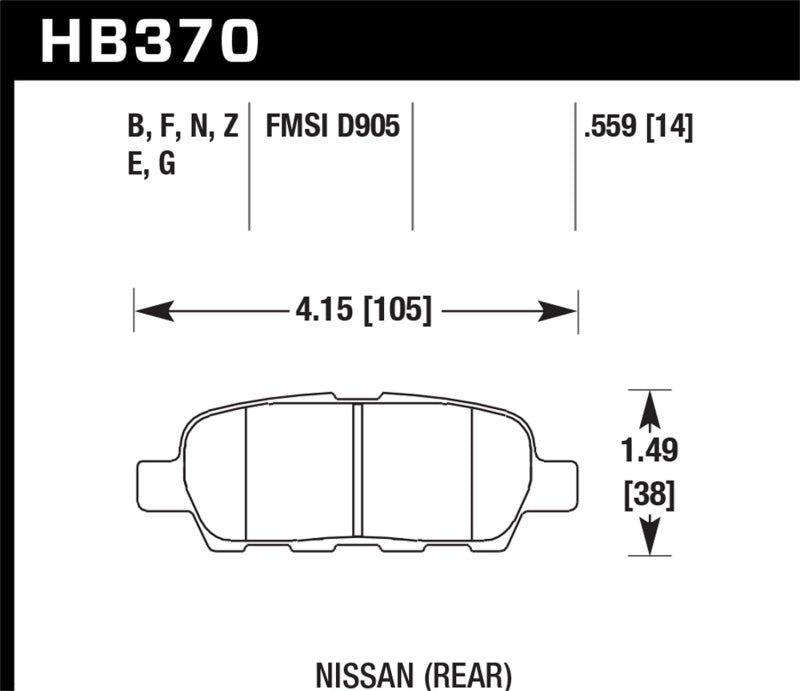 Hawk 2010-2013 Infiniti EX35 HPS 5.0 Rear Brake Pads