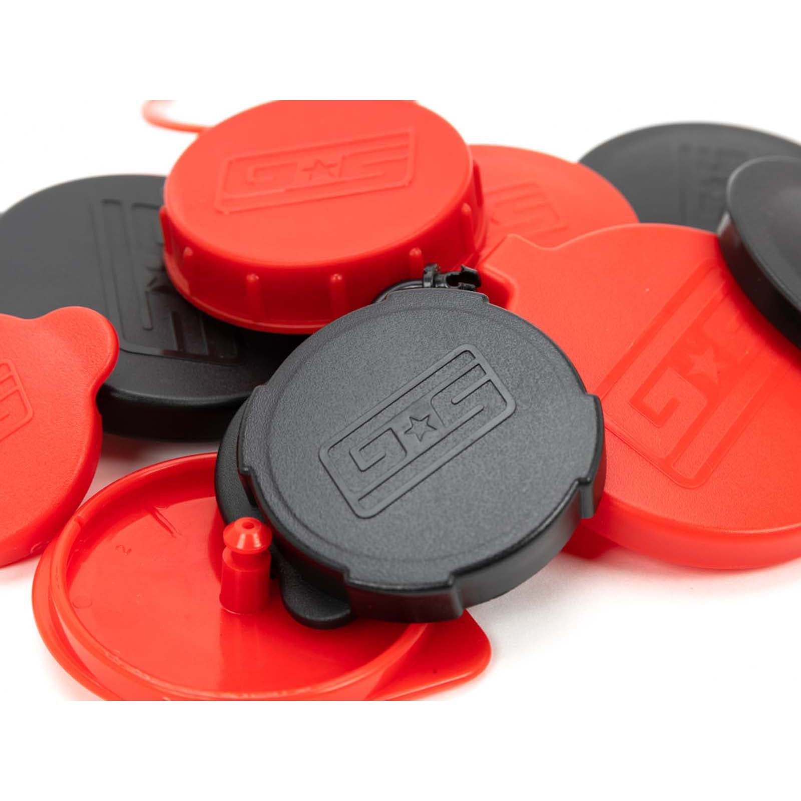 GrimmSpeed Engine Bay Reservoir Cap Set RED - 2002-2021 Subaru WRX/STI/FXT/OBXT/LGT