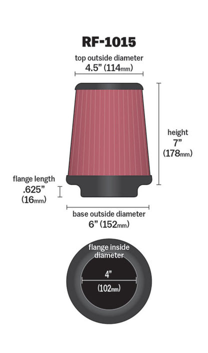 K&N 6 inch OD-Base 4 1/2 inch OD-Top 7 Inch H Round Tapered Universal Air Filter