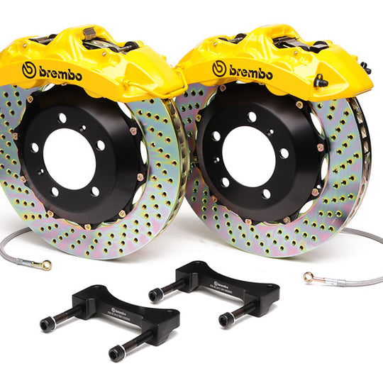 Brembo Gran Turismo 6 Piston Front Brake Kit Yellow Drilled Rotors - 2003-2006 Mitsubishi Evo 8/9