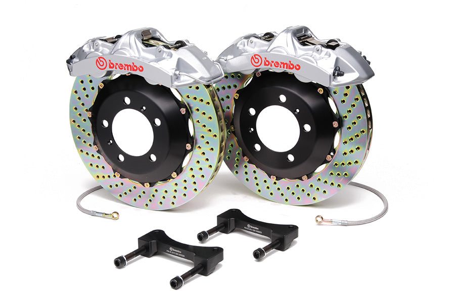 Brembo Gran Turismo 6 Piston Front Brake Kit Silver Drilled Rotors - 2008-2014 Subaru WRX / 2010-2011 Legacy 2.5i
