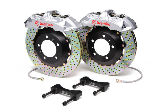 Brembo Gran Turismo 6 Piston Front Brake Kit Silver Drilled Rotors - 2008-2014 Subaru WRX / 2010-2011 Legacy 2.5i