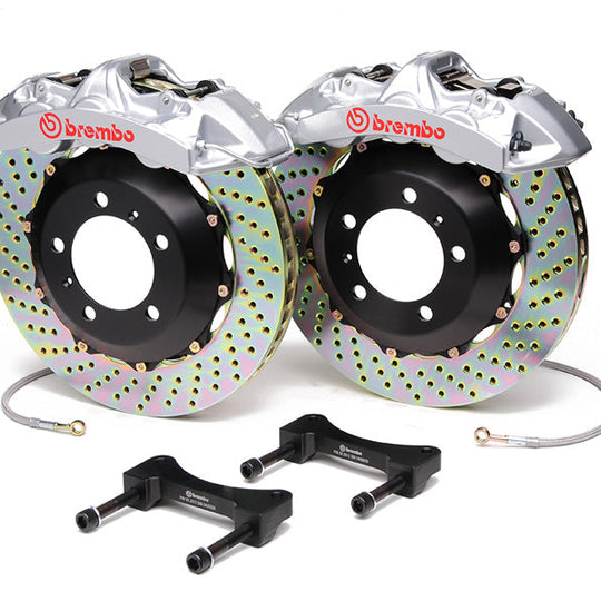 Brembo Gran Turismo 6 Piston Front Brake Kit Silver Drilled Rotors - 2008-2014 Subaru WRX / 2010-2011 Legacy 2.5i