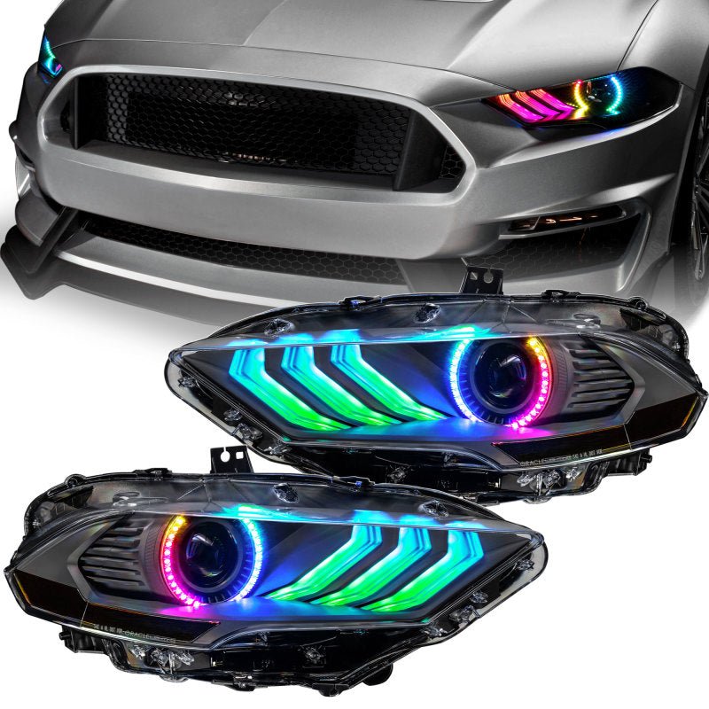 Oracle Lighting 18 - 23 Ford Mustang Dynamic ColorSHIFT LED Headlights - Black Series SEE WARRANTY - 4thto5thAutomotive
